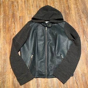 Women jacket with leather biker look.